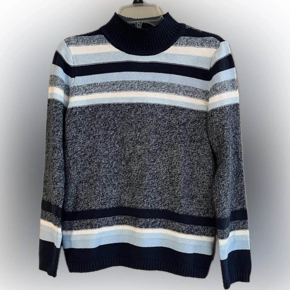 Karen Scott Women's Striped Cotton Turtleneck Sweater, Blue/White Size S